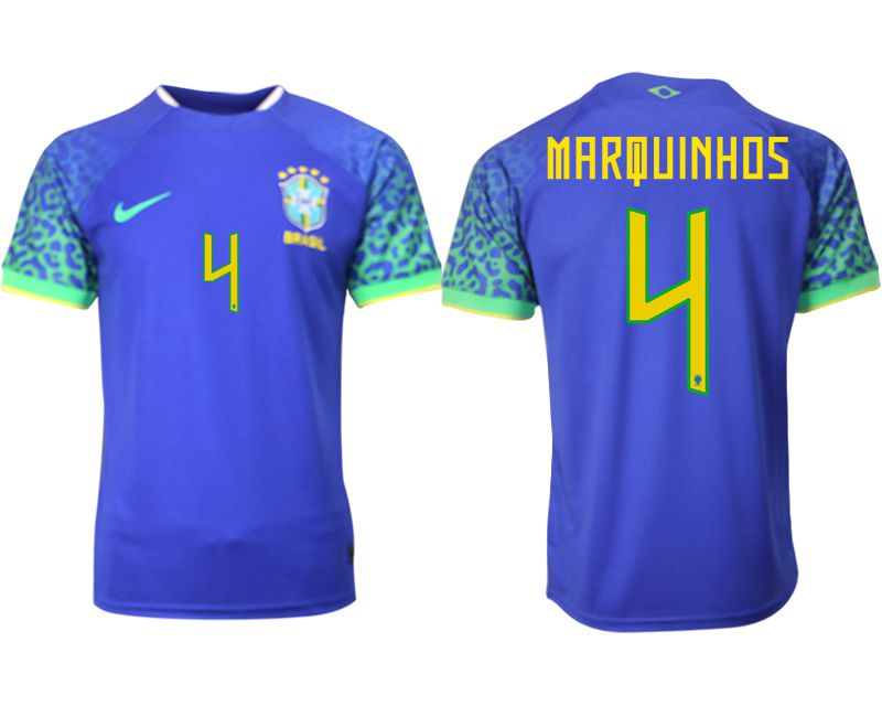 Men 2022 World Cup National Team Brazil away aaa version blue #4 Soccer Jersey->->Soccer Country Jersey